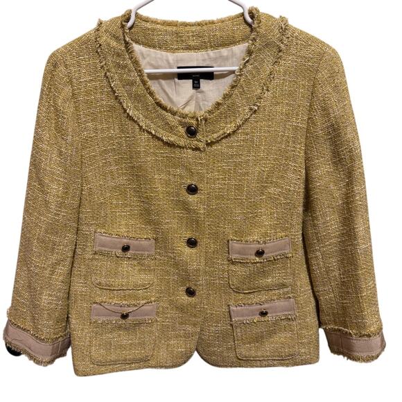 Talbots Gold Tweed Classic Jackie O Blazer Gold Buttons Petite Size 16 - Picture 1 of 12